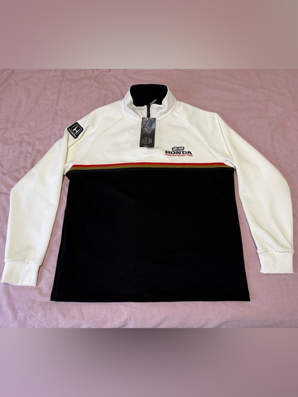 Honda Men’s Half-Zip Pullover Sweater – White & Black